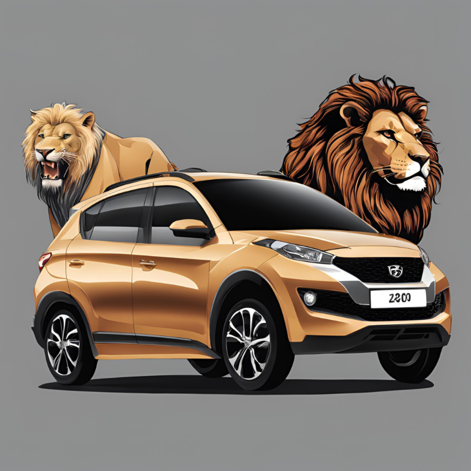 Um carro com dois leões